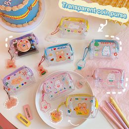 Storage Bags Cute Bear Printed Coin Purse Women Girl Boy Student Lovely Clear Jelly Pouch Key Holder Small Wallet Money Bag