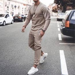 Men's Tracksuits 2023 Autumn Fashion Sportswear Set Solid Casual Sports Suits Male Sweatsuit Long Sleeves O-Neck Tshirt Pants 2 Piece Sets