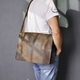 Evening Bags Real Leather Male Design Casual One Shoulder Messenger Crossbody bag Fashion Laptop Satchel University School Student bag A063 230309