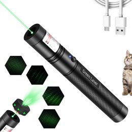 Cat Toys Green Laser Pointer Pet laser flashlight for Teaching Outdoor Hunting USB Rechargeable Pen 230309