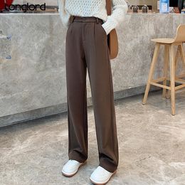 Women's Pants Capris Women Wool Wide Leg Pants Casual Winter warm Thick Elasit High Waist Woman Lengthen Woolen Pant Female Straight Long Trousers 230309