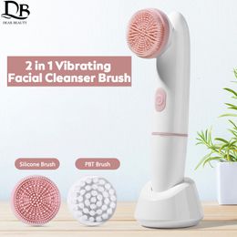 Cleaning Tools Accessories 2 in 1 Electric Silicone Cleansing Brush Skin Care Peeling Blackhead Removal Pore Cleanser Face Massager Device 230308