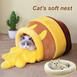 Cat Beds Furniture Bed House Accessories Four Seasons Plush Mat Dogs Cushion Basket Honey Jar Shape Pets Product For Small Dog Rabbit 230309