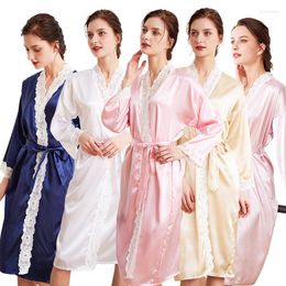 Women's Sleepwear Real Silk Robe Woman Long Fund Sleeve Lace Dressing Gown Bathrobe Live With One Own Family Serve