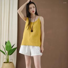 Women's Tanks Women Summer Cotton Linen Camis Tops Ladies Solid Colour Simple Short Female Vintage 2023 Thin Spaghetti Strap