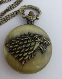 Pocket Watches Retro Bronze Wolf Design Quartz Watch Men Women Chain Fob Clock Gift Antique Reloj Bolsillo PM58