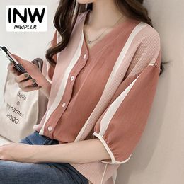 Women's Blouses Shirts Summer Style Pink Shirt Women Colourful Striped Tops Lady Chemise Femme Chiffon Blouse Plus Size Blusas Mujer M-4XL 230309