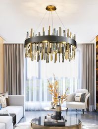 Chandeliers Modern Crystal Chandelier For Living Room Round LED Cristal Light Bedroom Decor Gold/Black Hanging Fixtures