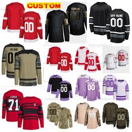 Custom 2023 Reverse Retro Hockey Jerseys Larkin Raymond Seider Perron Camo Fights Cancer Howe Yzerman Husso Kubalik Berggren Suter Rasmussen Andrew Copp Chiarot