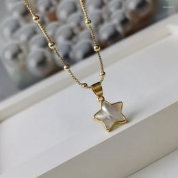 Chains Fashion Jewellery Star Pendant Necklace White/Pink/Black/Abalone Shell Women Bead Chain Mother Pearl