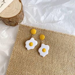 Stud Earrings Japanese Cute Poached Egg Omelet Ear Pendant Pierceless Clip Long Temperament Cool All-match