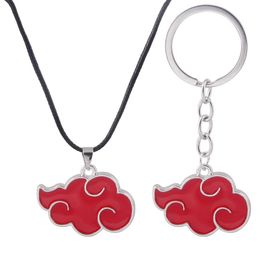 Anime Akatsuki Organization Red Cloud Logo Symbol Alloy Keychain Keyring Key Chains Pendant Necklace Chain Jewelry Accessories244S