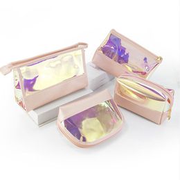 Holographic Makeup Bag with Zipper Toiletry Bag for Women Waterproof Cosmetic Bags TPU Clear Makeup Pouch Organiser