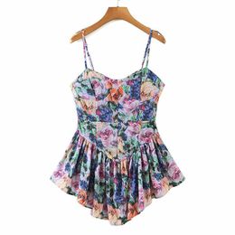 Casual Dresses YENKYE Vintage Multicolor Floral Print Sexy Sling Women Summer Chiffon Super-Short Holiday Beach Sundress Vestido Y2302