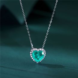 Romantic Luxurious 925 sterling Silver Heart Pendant Necklace Woman Designer Jewelry Green 5A Cubic Zirconia Diamond Choker Chain Necklaces Grilfriend Gift Box