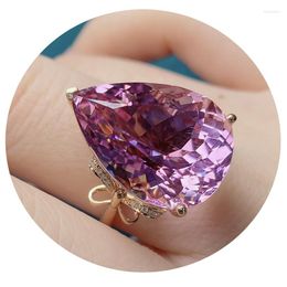 Cluster Rings Pink Zircon Jewellery Natural Carved Chinese Amulets Gemstone 925 Silver Designer Charm Women Adjustable Ring Crystal