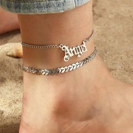 Anklets 2023 Trendy Silver Metal Letter Angel Multi Layer Chain Ankle Bracelets Summer Beach Foot Bracelet Jewelry For Women