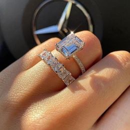 Cluster Rings Choucong Cocktail Luxury Jewelry Couple Radiant Cut White Topaz CZ Diamond Gemstones Party Women Wedding Bridal Ring SetCluste