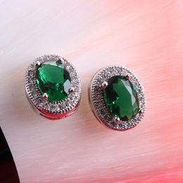 Stud Earrings 925 Sterling Silver Female Sweet Earring Blue Green Crystal Excellent Elegant Luxury Wedding For Woman Girl Jewelry