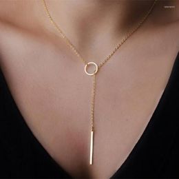 Chains Exquisite Gold Colour Thin Adjustable Chain Necklaces Pendants Minimalist Simple Circle With Bar Long Necklace Jewellery