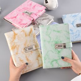 Notepads Password Notebook Marble Texture 100 Sheets Personal Diary With Lock Code Thick Notepad Leather Office School Supplies Gift 230309