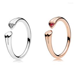 Cluster Rings Original Sparkling Two Hearts Open With Crystal Ring For Women 925 Sterling Silver Wedding Gift Fashion Jewellery
