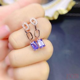 Stud Earrings Blue Tanzanite Design S925 Sterling Silver Japanese Chain Personality Female Rock