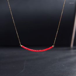 Chains Yellow 18K Gold Ruby Pendant Smile Chain Choi Necklace Female Balance Beam Clavicle