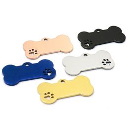 Cat Collars Leads 20Pcs Bone Personalized Pet Paw Stainless Steel ID Tag Keychain Engraved Name Puppy Collar Pendant Keyring DIY Accessories 230309