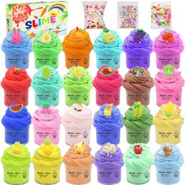 24pcs/lot 30ml Fruit Slime Cotton Mud Toys Butter Slime Clay Charms DIY Kit Soft Stretchy Non-sticky Hand Stress Relief Fidget Toy Kids Gifts 2486