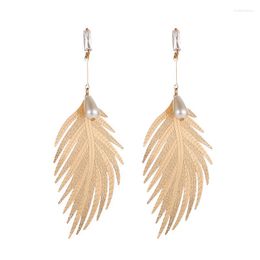 Stud Earrings 1pair Fashion Styles Feather Pearl Leaves Golden Geometric For Women Girls Jewellery