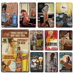Vintage Beer Brand Poster Metal Painting Wall Decorative Metal Plates Retro Kitchen Tiki Bar Tin Sign Decoration Plaque Chic Pin Up Girl 30X20cm W03