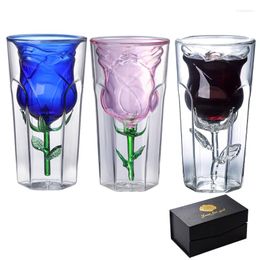 Wine Glasses 190ml Double Wall Rose Flower Shape Glass Creative Cocktail Cup Coffee Mug Bar PartyDrinkware Lover Couple Xmas Gifts