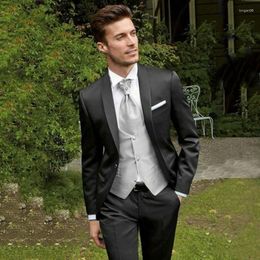 Men's Suits Formal Business Men Three Pieces One Button Tuxedos Mens Blazers Jacket Terno Morning Silver Vest Pant