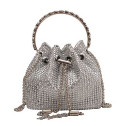 Shiny Mini Diamond Bucket Bags for Women 2024 Summer Trendy Crossbody Bags Lady Travel Purses and Handbags Female Shoulder Bag