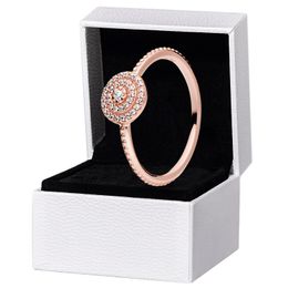 18K Rose Gold Elegant Sparkle RING for Pandora Authentic Sterling Silver Wedding Jewelry For Women Girlfriend Gift CZ Diamond Rings with Original Box Set