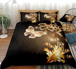 Bedding Sets Butterfly Set 3 Pieces Duvet Cover Modern Bedclothes Boy Girls Bed Linen Gold Black Beds Microfiber Home Textile