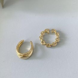 Backs Earrings Lady Fashion Gold Double Circle Clip Earcuff No Piercing For Women Simple Geometric Chain Style Ear Cuff Jewellery