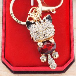 Key Rings Lucky Smile Cat Crystal Rhinestone Keyrings Key Chains Holder Purse Bag For Car christmas Gift Keychains Jewellery llaveros K218