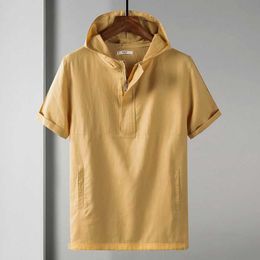 Men's T-Shirts 2022 summer Hoodie short sleeve sweater men's literary leisure slim fitting Hoodie trend thin breathable T-shirt versatile G230309
