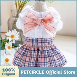 Dog Apparel PETCIRCLE Pet Clothes Pink Plaid Bowknot Student Dress Fit Small Puppy Cat All Season Cute Costume Skirt