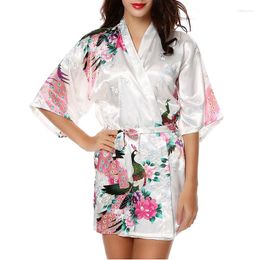 Women's Sleepwear Wedding Robe Flower Kimono Peacock Satin Morning For Women Bridesmaid Pyjamas Bridal Party Loungwear WQ08