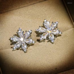 Stud Earrings 2023 Trend Cute Crystal Snowflake For Women White Gold Clear Zircon Star Flower Wedding Jewelry