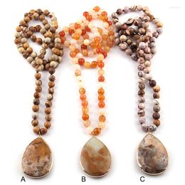 Pendant Necklaces Fashion Bohemian Tribal Jewellery Semi Precious Stones Knotted Stone Drop
