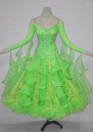 Stage Wear Ballroom Competition Dance Dresses Women Green Sexy Standard Skirt High Quality Waltz Dancing Dress