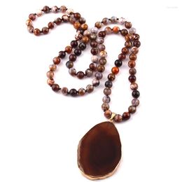 Pendant Necklaces Fashion Semi Precious Stones Agat Long Knotted Natural Stone Drop Necklace For Women Ethnic