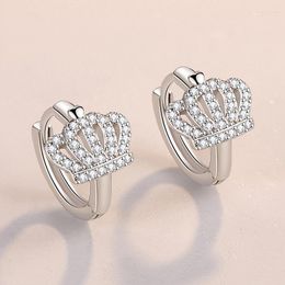 Hoop Earrings & Huggie Fashion 925 Sterling Silver Crown Zirconia Small Earring For Girls Women Beautiful Jewellery Party AccessoriesHoop