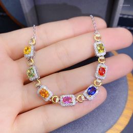 Cluster Rings Natural Fancy Colour Sapphire S925 Sterling Silver Bracelet Exquisite Fashion Charm Wedding Lady Gift Jewellery