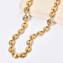 Chains Coffee Beans Chain 11MM Necklaces For Men Gold Colour Stainless Steel Link Fashion Hip Hop Jewellery Gift