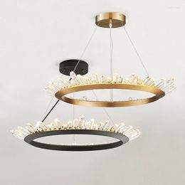 Chandeliers Modern Luxury Led Dimmable Chandelier Black Gold Metal Living Room Pendant Lighting K9 Crystal Adjustable Hang Lamp